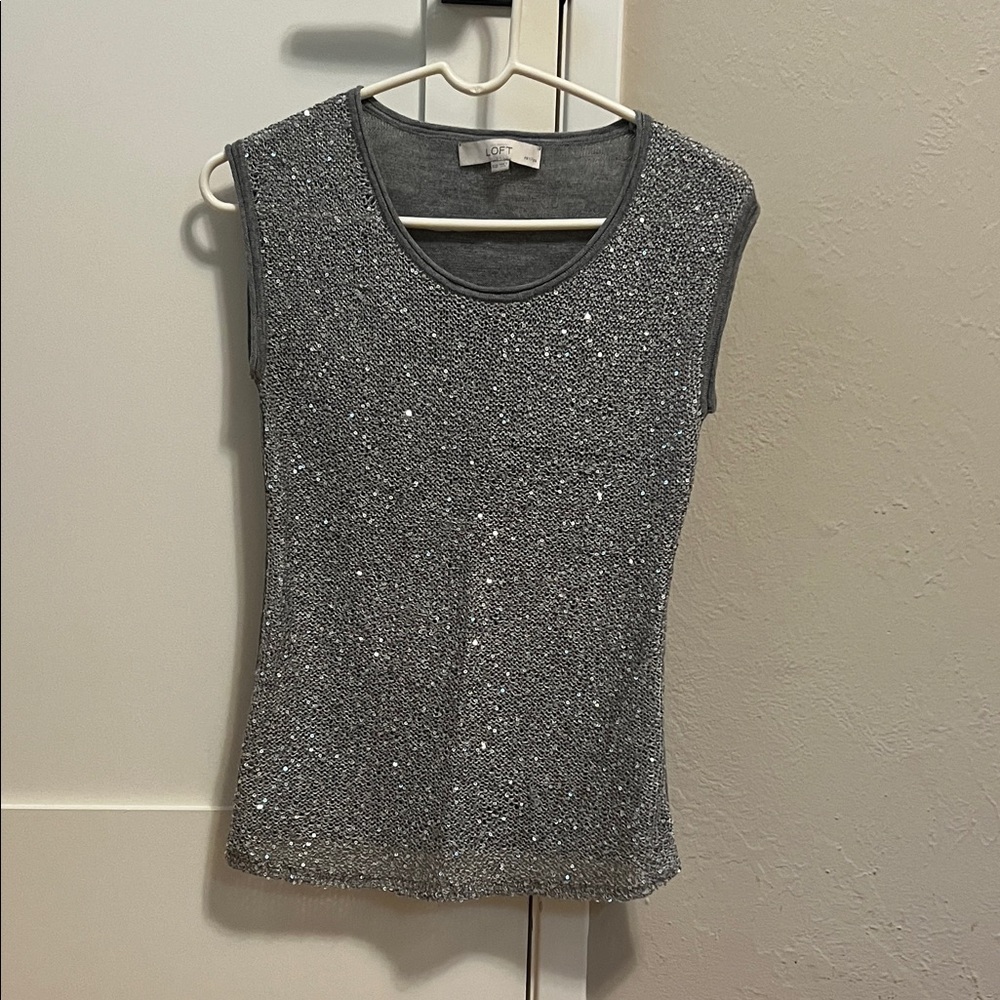 LOFT Sparkling Gray Knit Tank Top